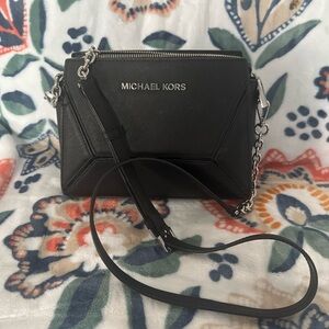 Michael Kors Black Crossbody Bag with Silver Hardware